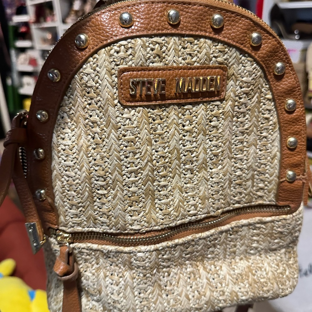 Steve Madden Brown and Cream Textured Backpack